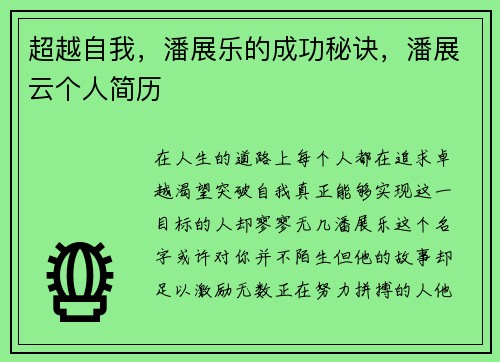 超越自我，潘展乐的成功秘诀，潘展云个人简历